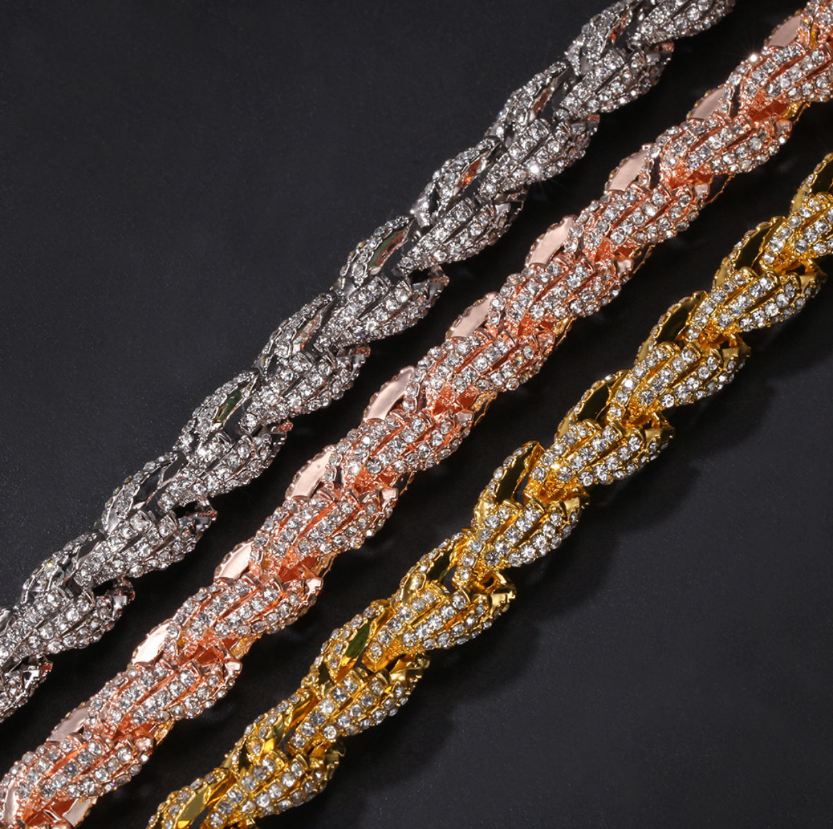 【Ice147】Iced Twist Rope Chain Necklace