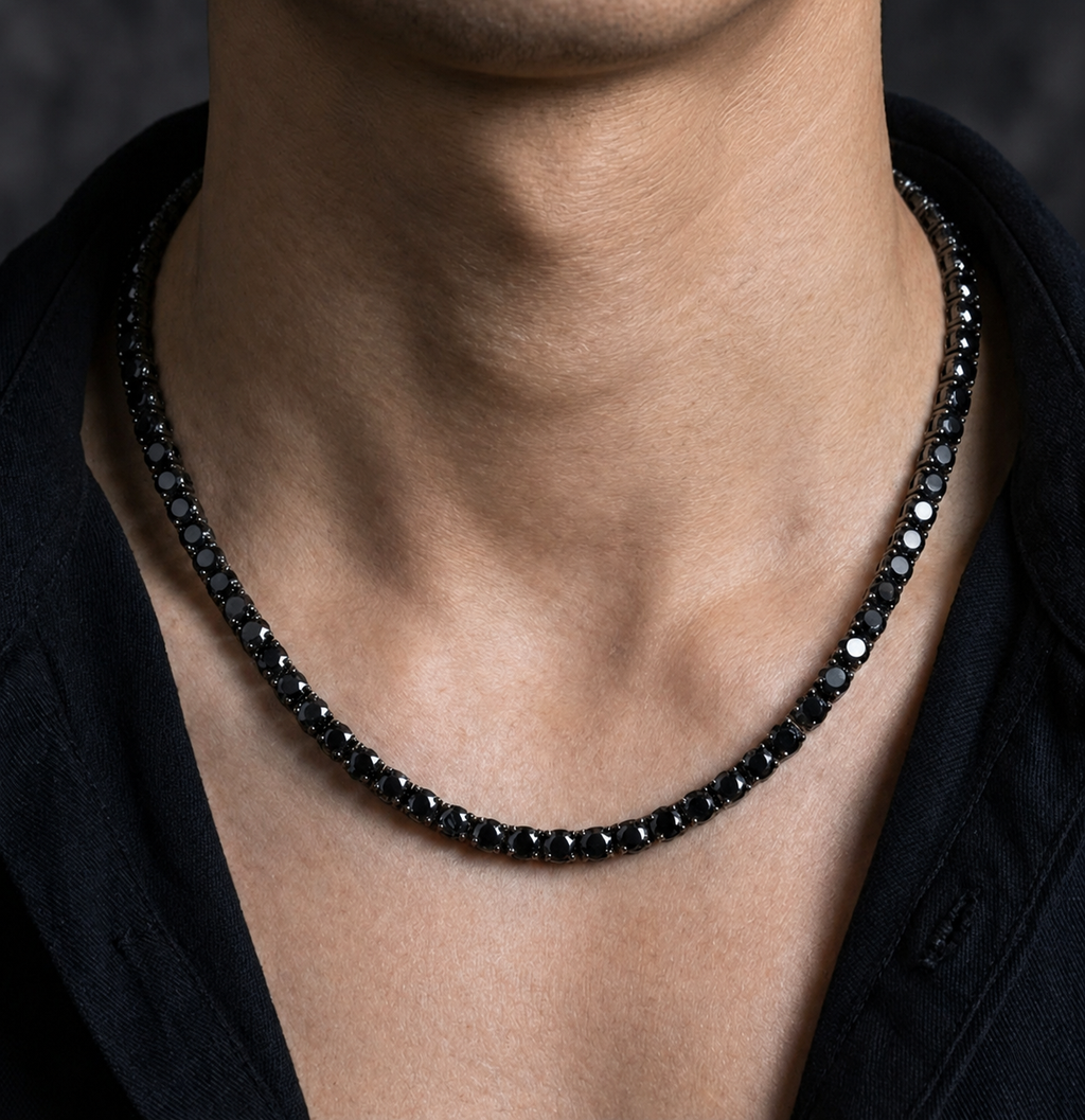 【Ice130】Black Moissanite Tennis Chain Necklace
