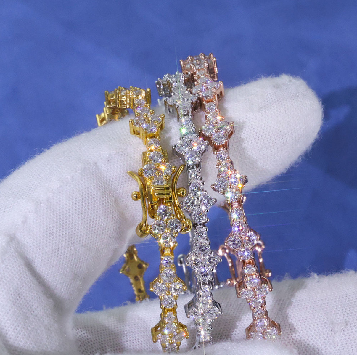 【Ice107】Triple Cut Tennis Chain Bracelet【Moissanite】