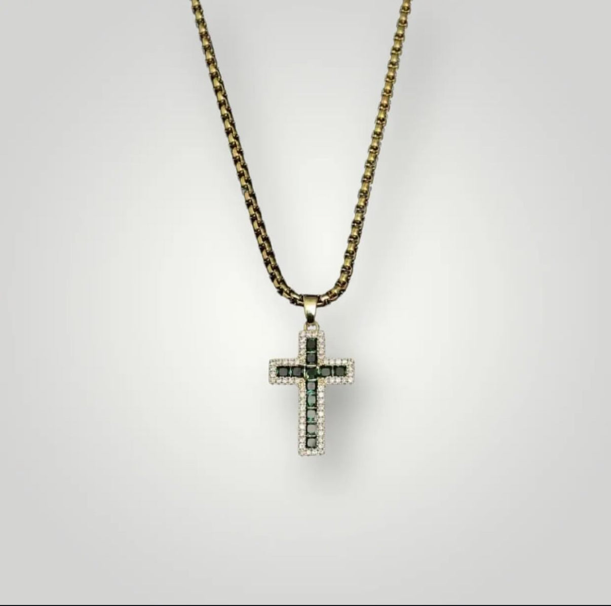 【Ice35】Iced Out Emerald Cross Necklace