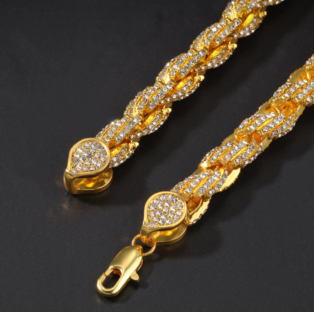 【Ice147】Iced Twist Rope Chain Necklace