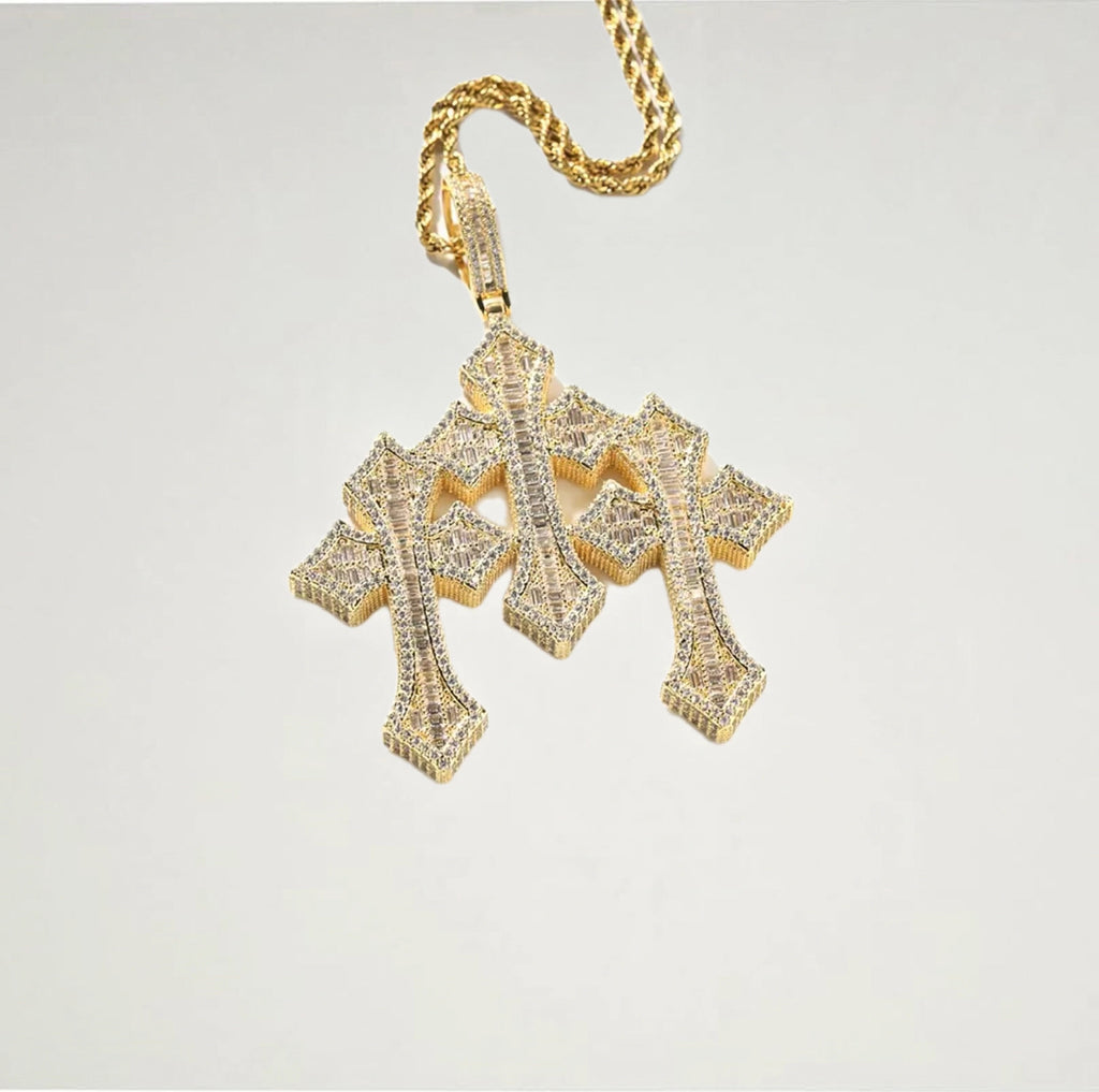 【Ice59】Iced Out Triple Cross Pendant