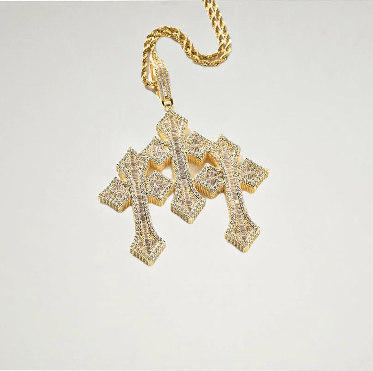 【Ice59】Iced Out Triple Cross Pendant