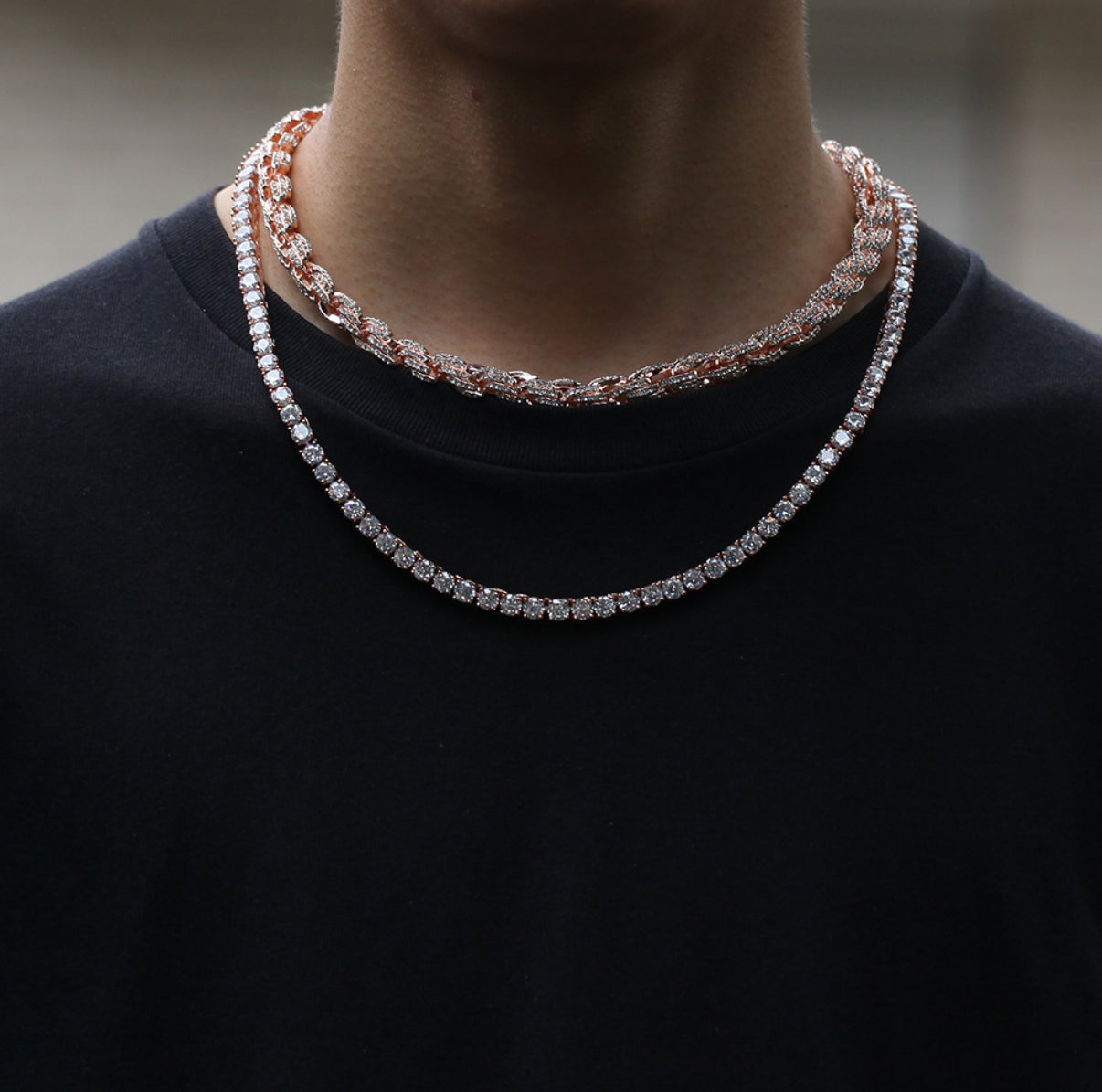 【Ice147】Iced Twist Rope Chain Necklace