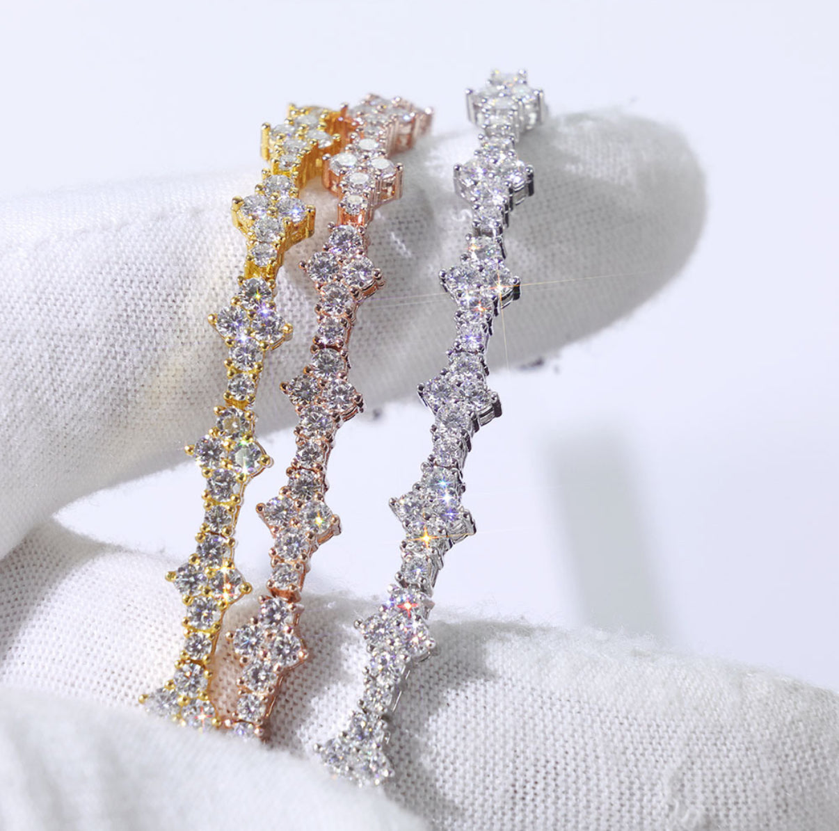 【Ice107】Triple Cut Tennis Chain Bracelet【Moissanite】