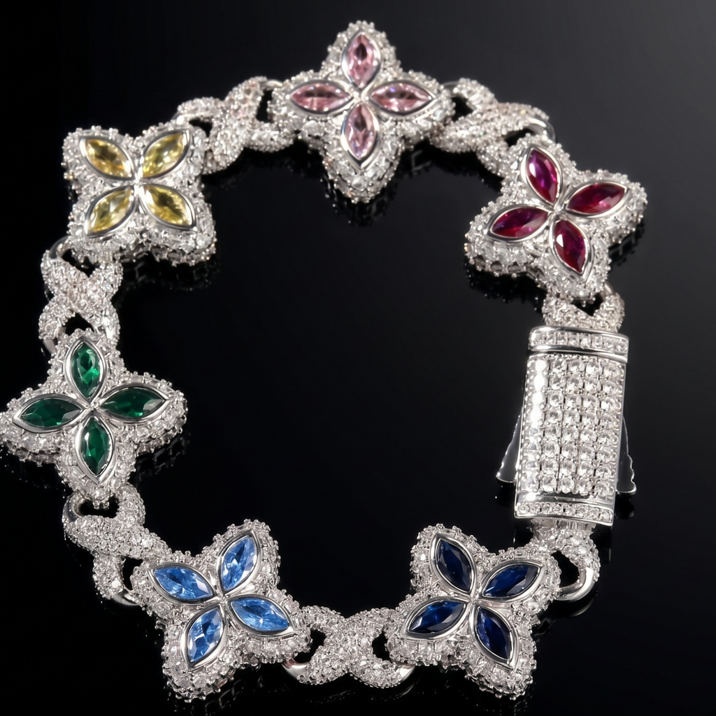 【Ice137】Velour Flower Link Bracelet