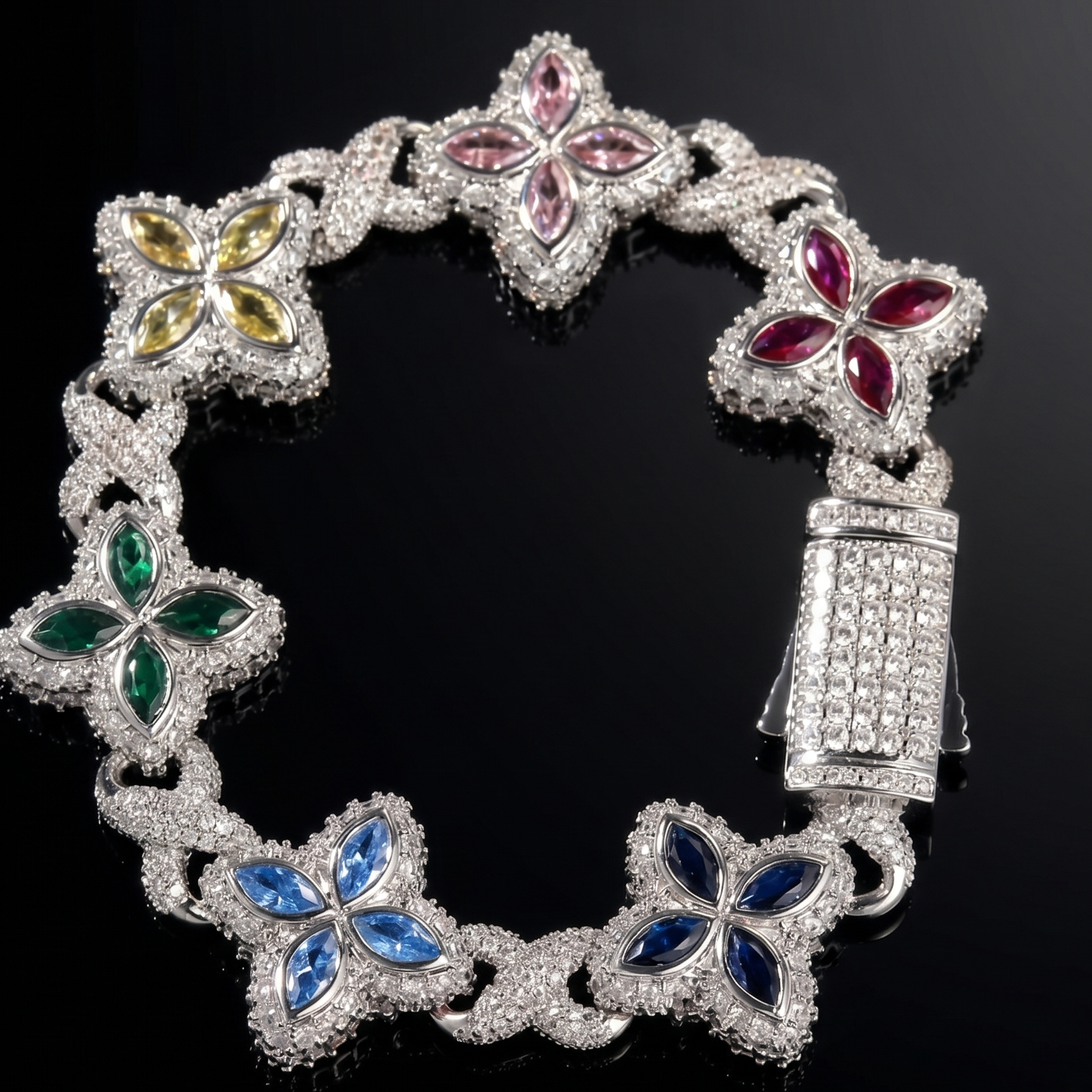 【Ice137】Velour Flower Link Bracelet