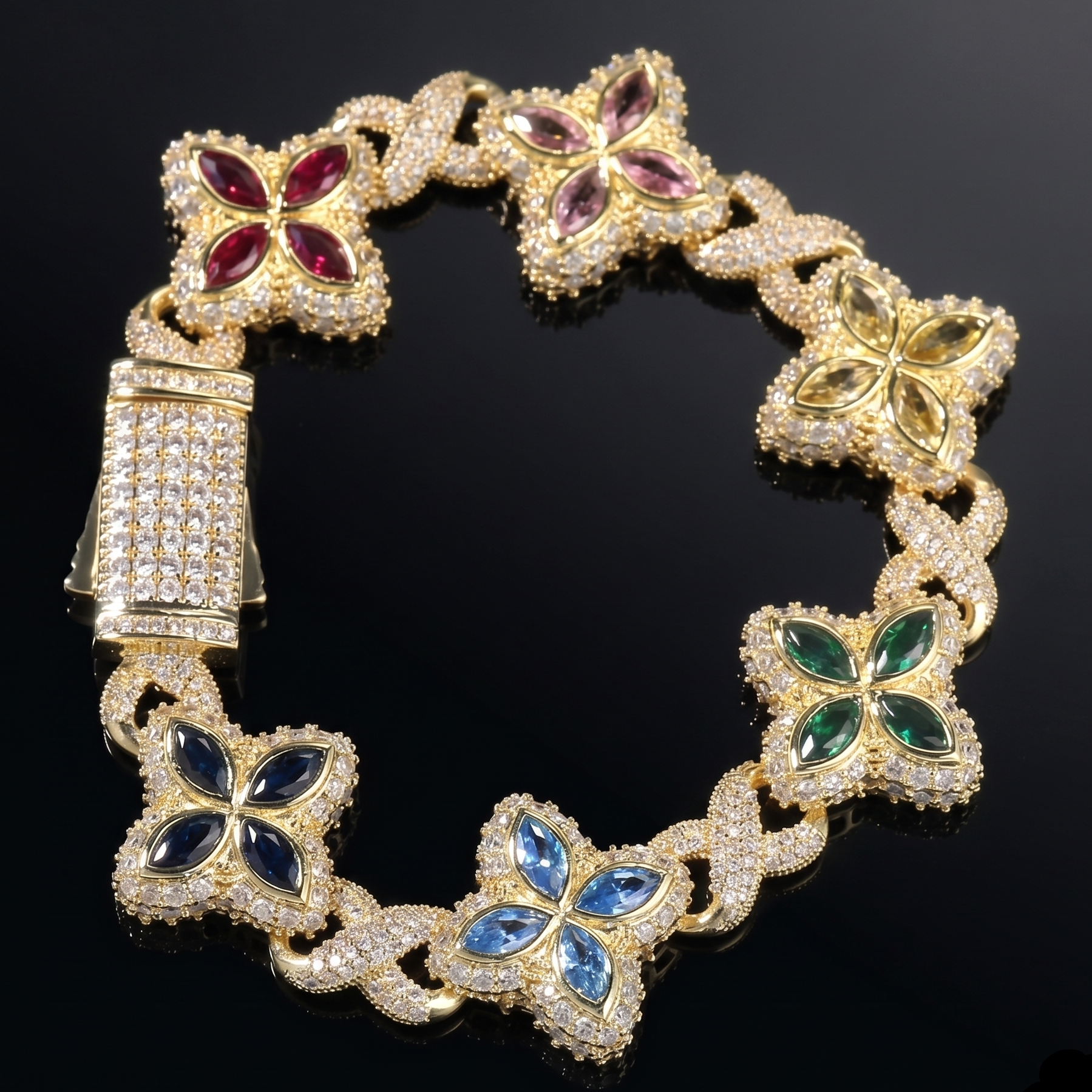 【Ice137】Velour Flower Link Bracelet