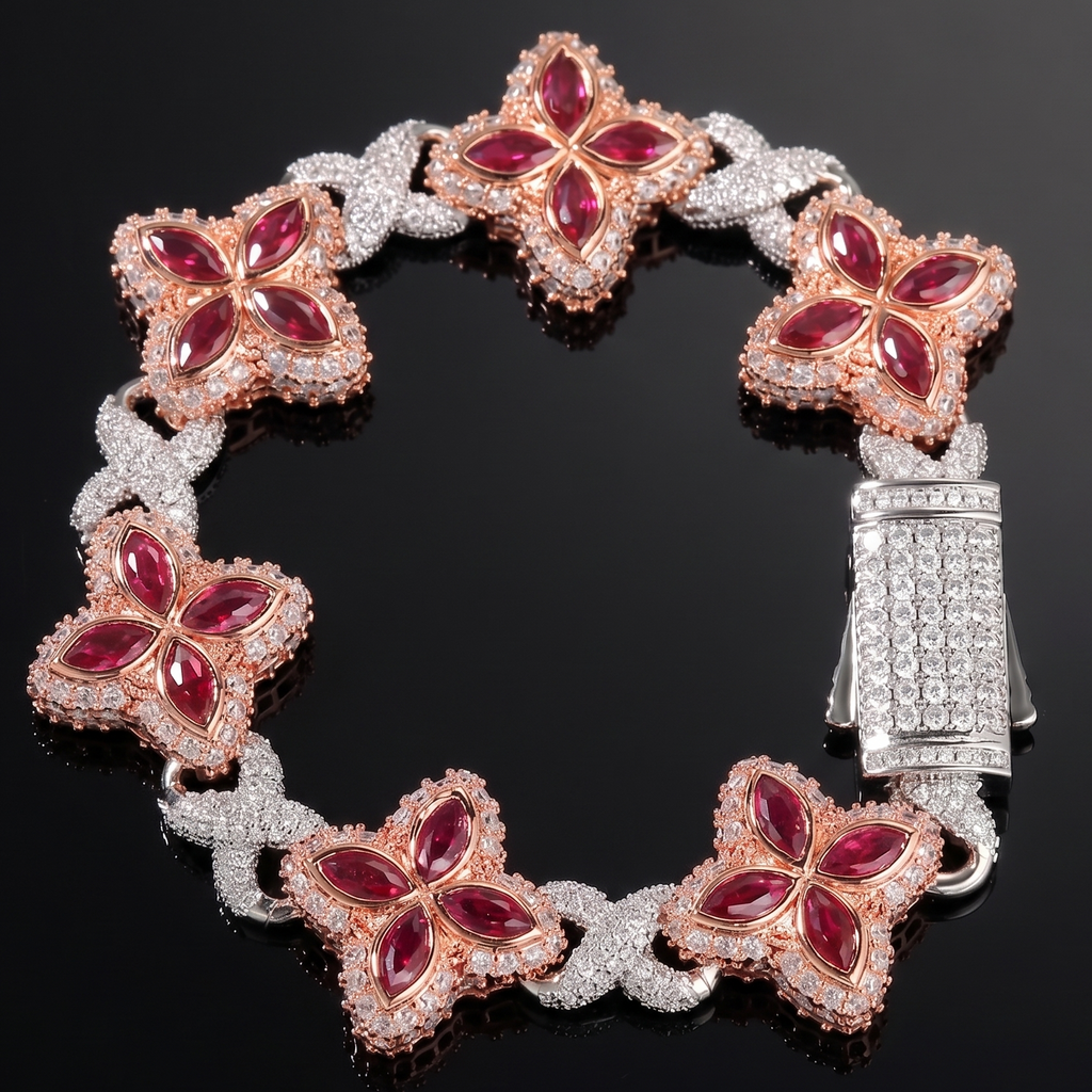 【Ice137】Velour Flower Link Bracelet