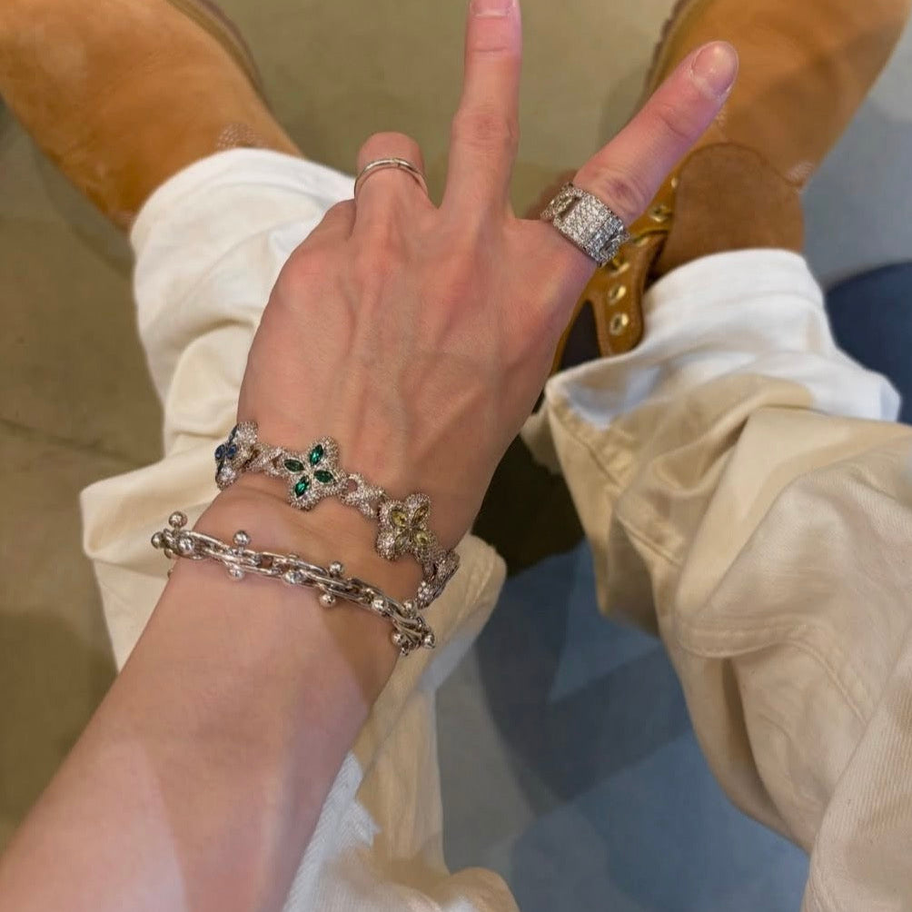 【Ice137】Velour Flower Link Bracelet