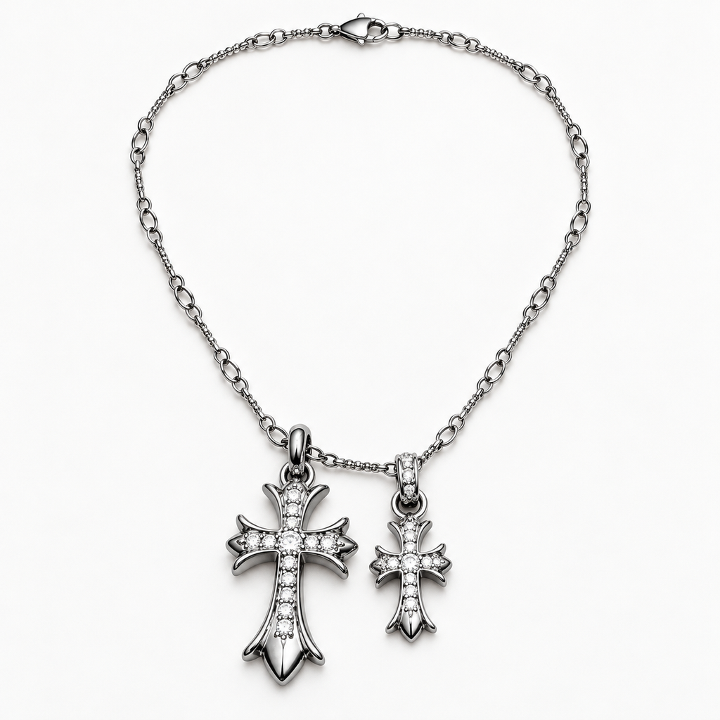 ICE09 Iced Out Cross Necklaceの全体。シルバーカラーの商品画像