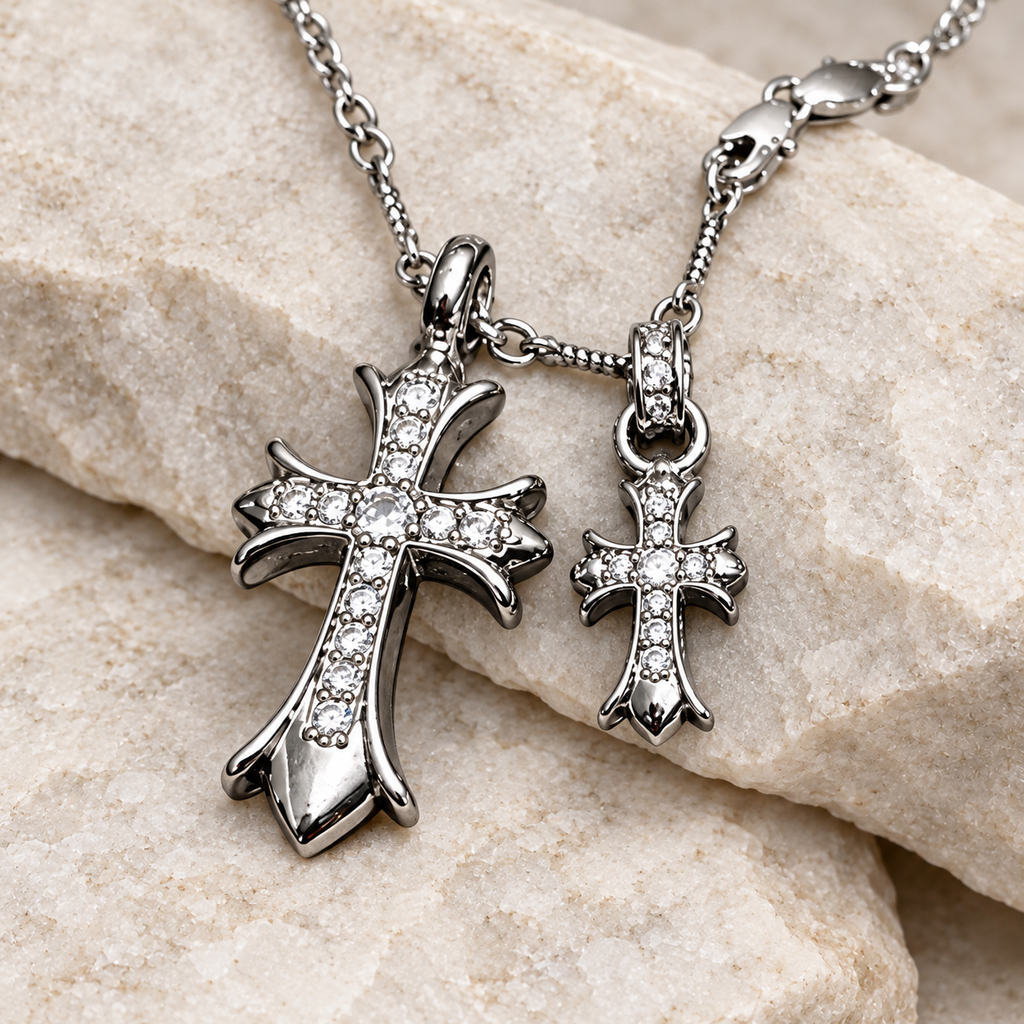 ICE09 Iced Out Cross Necklaceを斜めから見た商品画像