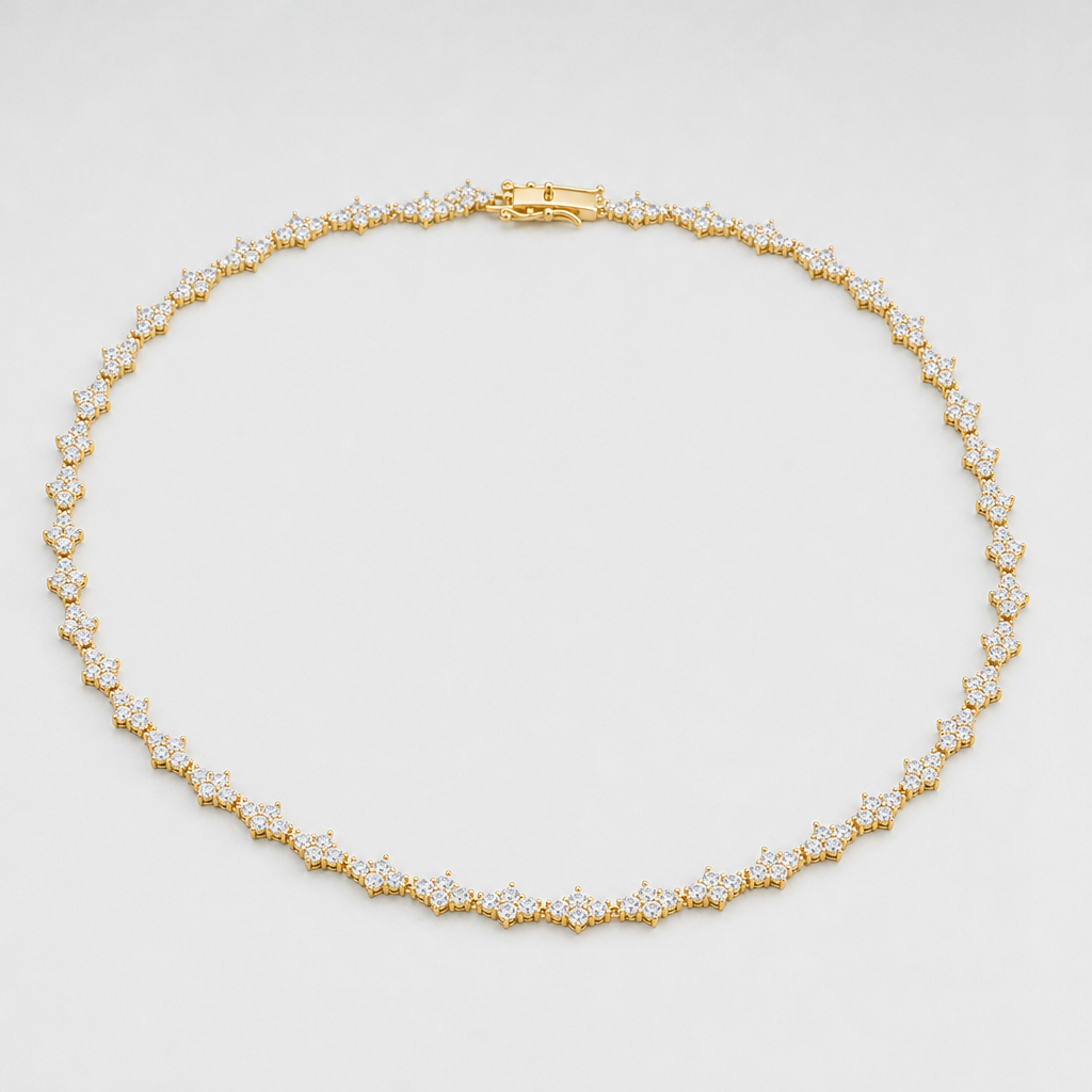 【Ice104】Triple Cut Tennis Chain Necklace【Moissanite】 全体が分かる商品画像
