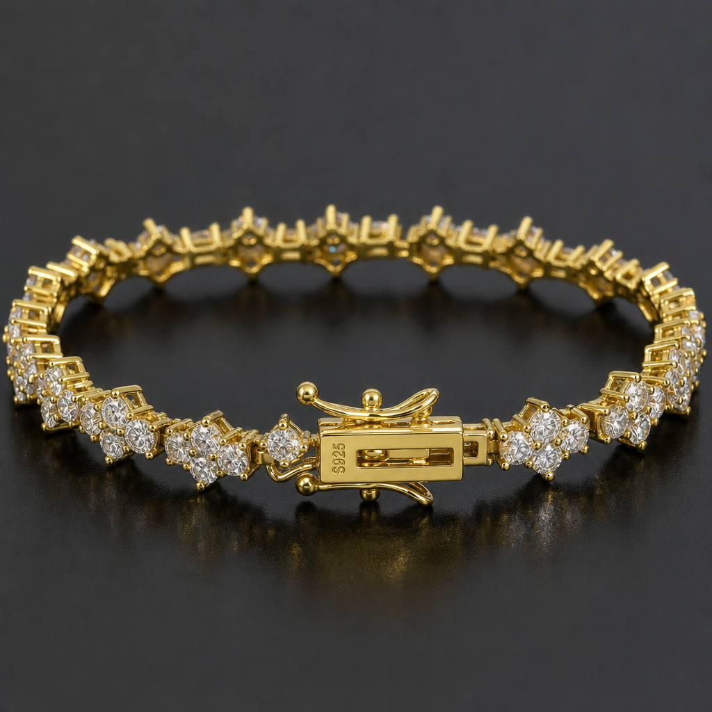 【Ice107】Triple Cut Tennis Chain Bracelet【Moissanite】 石留め・留め具・細部が分かるディテール画像