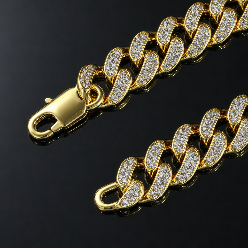 【Ice108】Iced Out Prong Chain Anklet 石留め・留め具・細部が分かるディテール画像