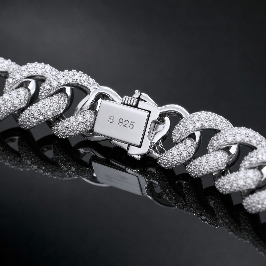 【Ice117】Iced Out Prong Chain Bracelet(9mm) 石留め・留め具・細部が分かるディテール画像