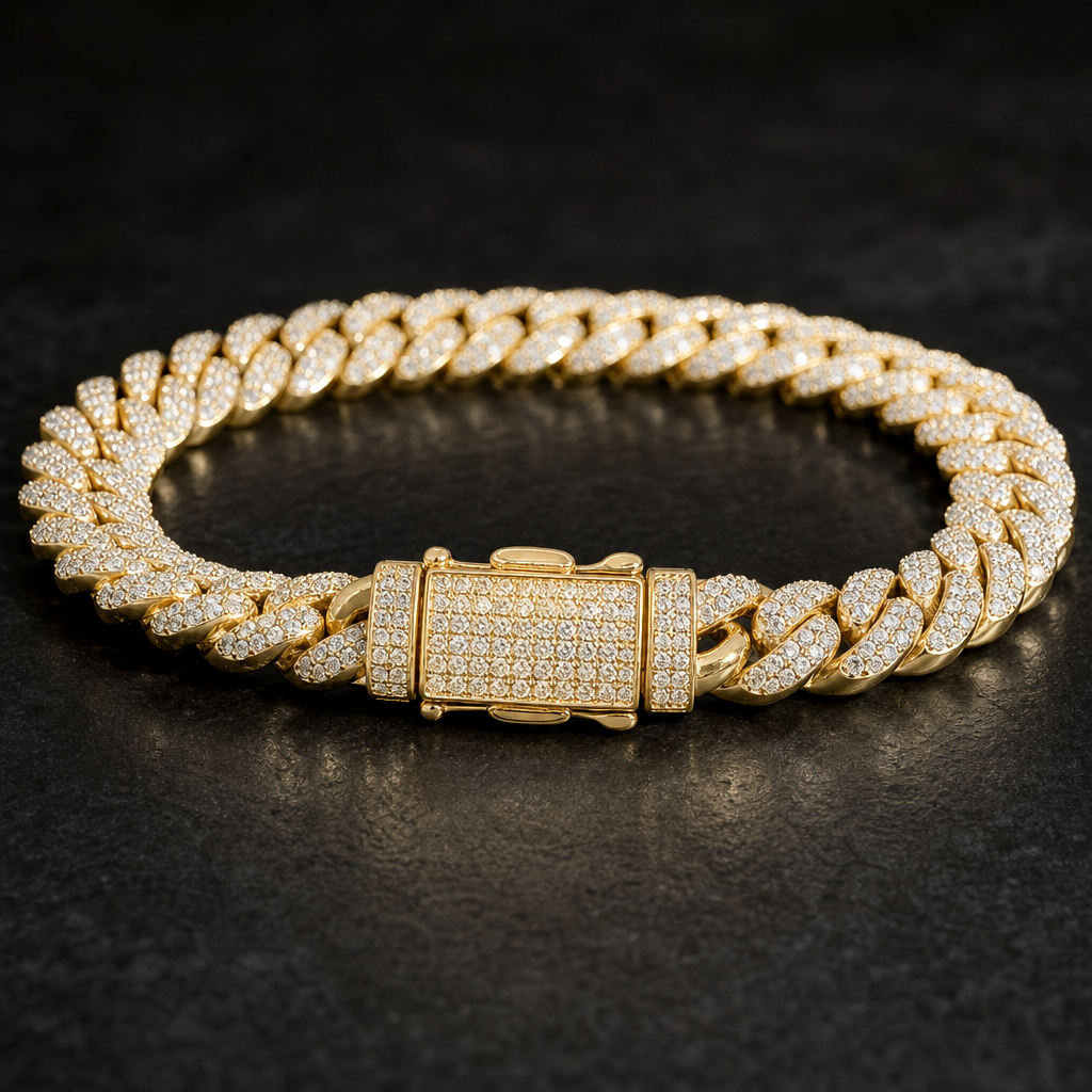 【Ice126】Iced Out Prong Chain Bracelet(5mm) 石留め・留め具・細部が分かるディテール画像