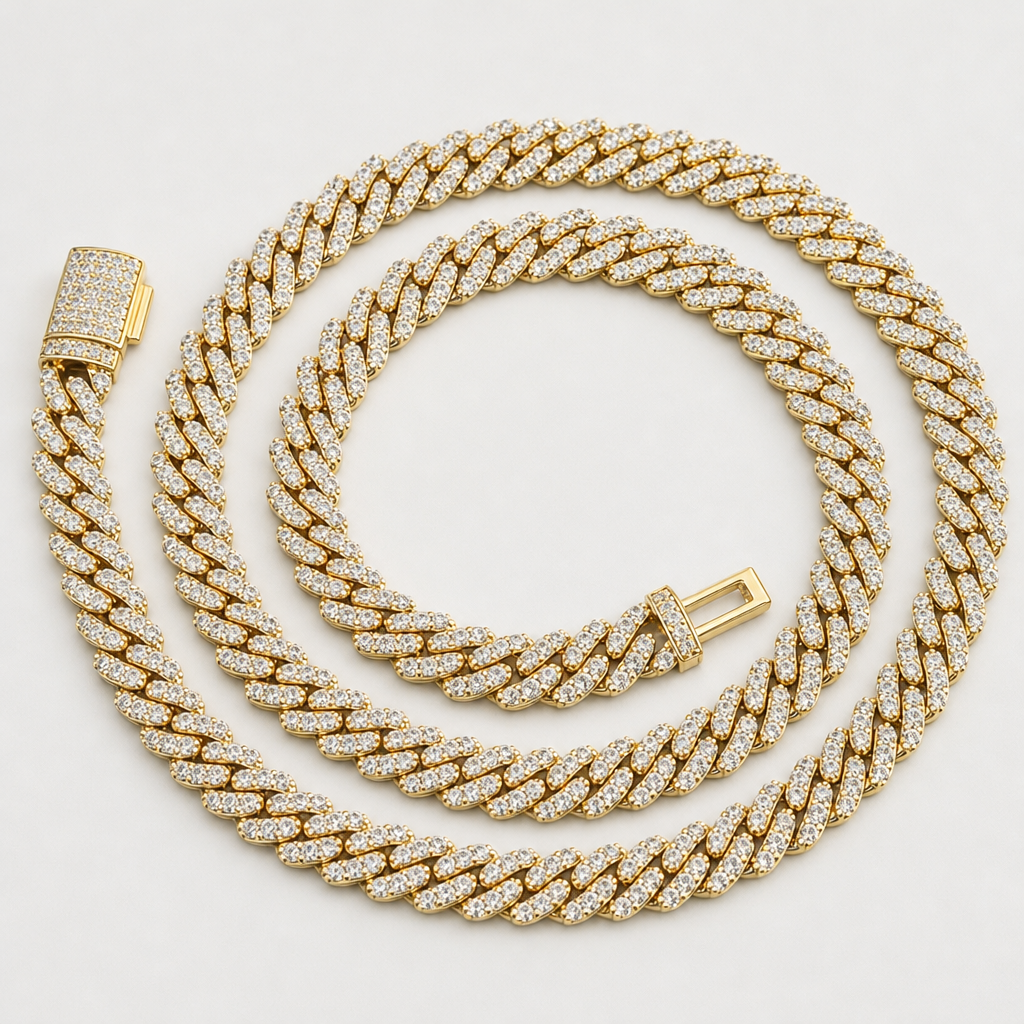【Ice127】Moissanite Iced Out Prong Chain Necklace (6mm) 全体が分かる商品画像