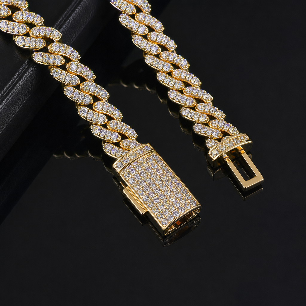 【Ice127】Moissanite Iced Out Prong Chain Necklace (6mm) 石留め・留め具・細部が分かるディテール画像
