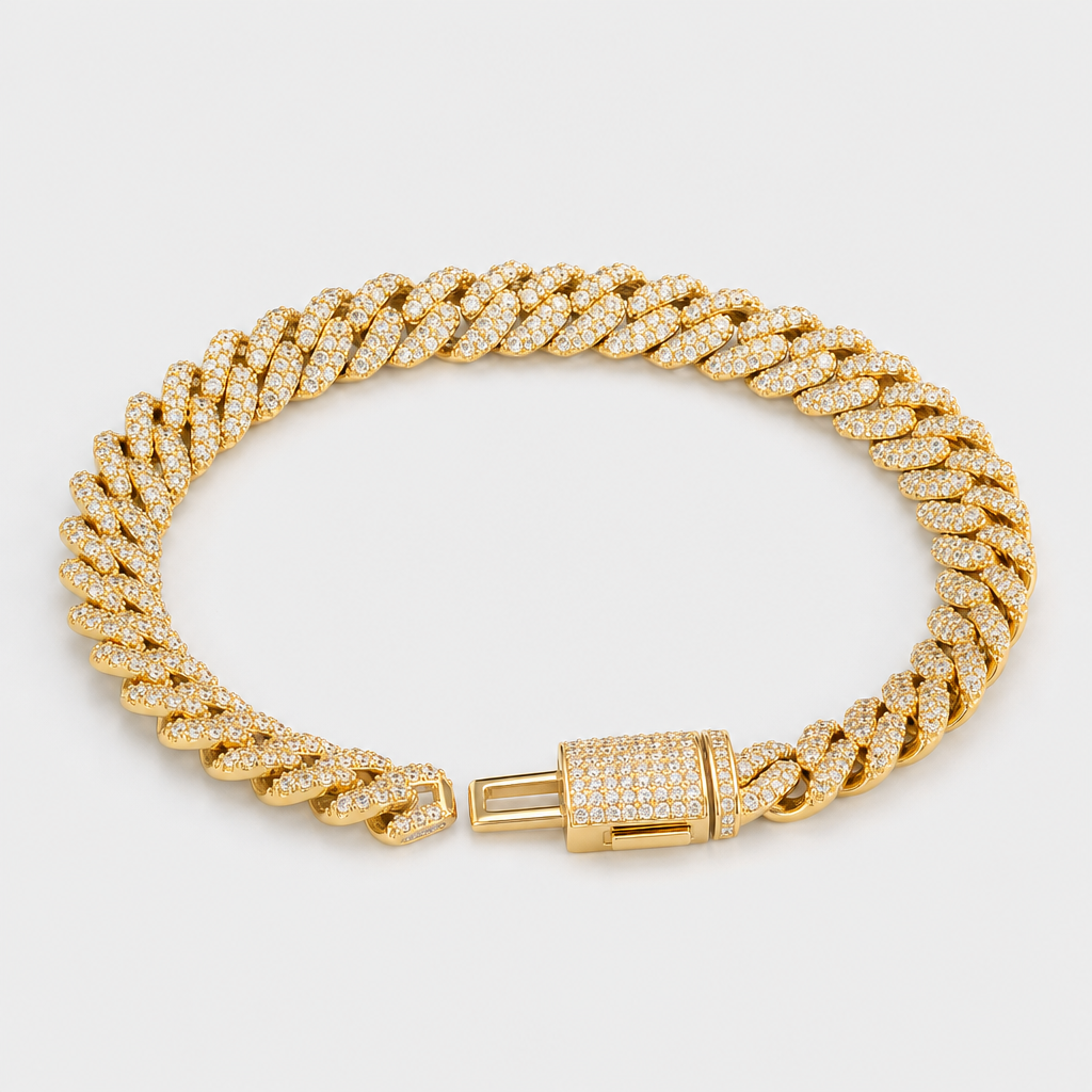 【Ice128】Moissanite Iced Out Prong Chain Bracelet(6mm) 全体が分かる商品画像