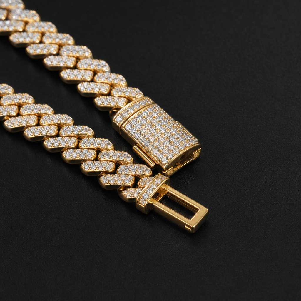 【Ice128】Moissanite Iced Out Prong Chain Bracelet(6mm) 石留め・留め具・細部が分かるディテール画像