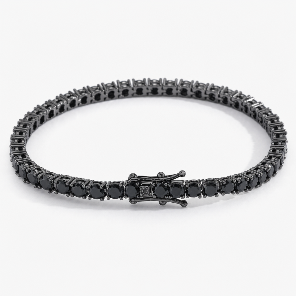 【Ice129】Black Moissanite Tennis Chain Bracelet 全体が分かる商品画像