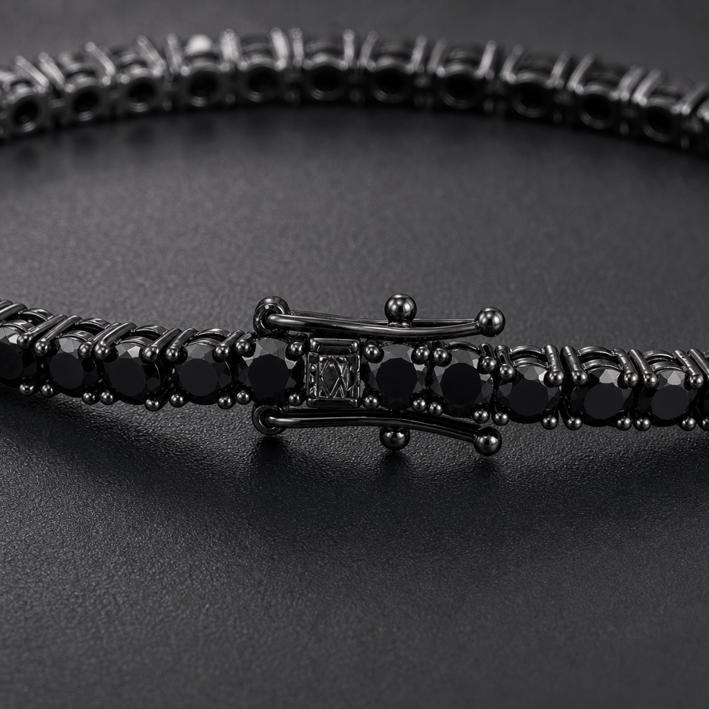 【Ice129】Black Moissanite Tennis Chain Bracelet 石留め・留め具・細部が分かるディテール画像