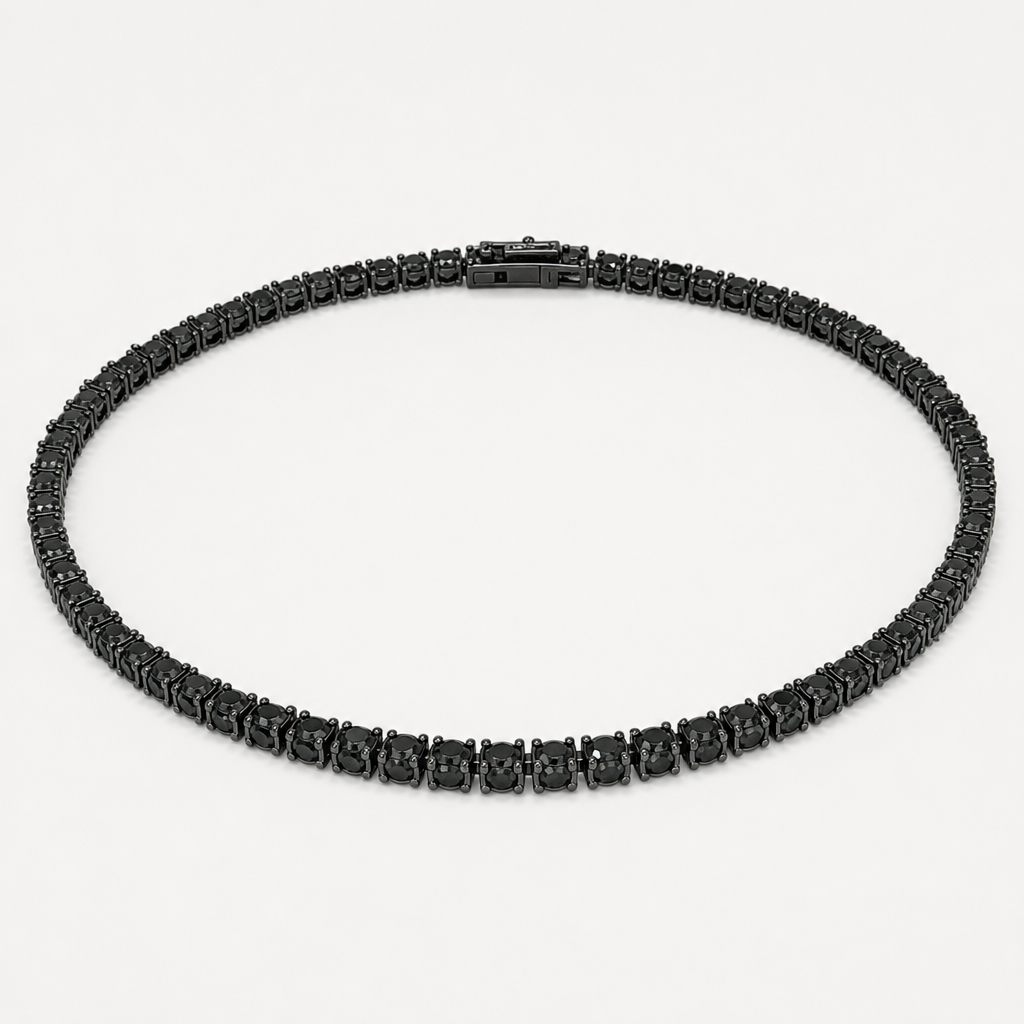 【Ice130】Black Moissanite Tennis Chain Necklace 全体が分かる商品画像