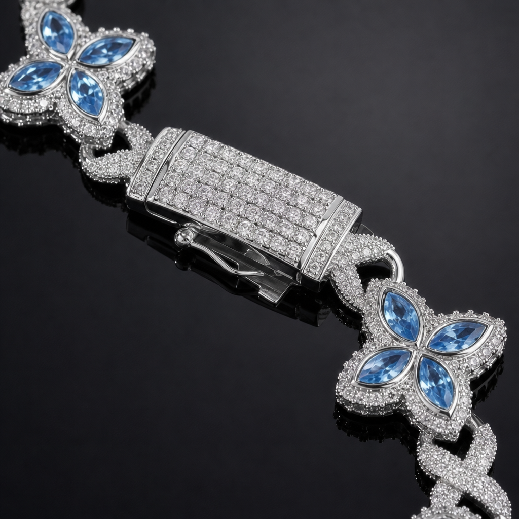 【Ice137】Velour Flower Link Bracelet 石留め・留め具・細部が分かるディテール画像