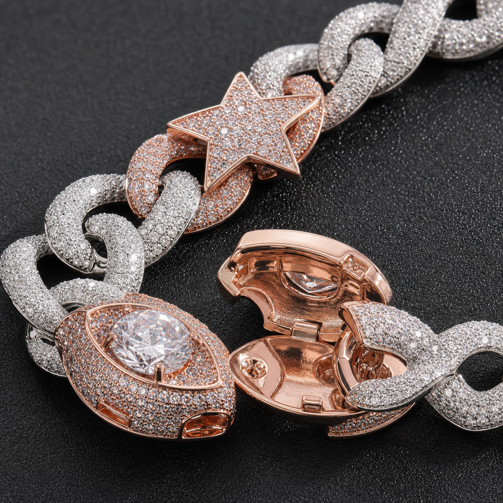 【Ice138】Star Blaze Miami Chain Bracelet 石留め・留め具・細部が分かるディテール画像
