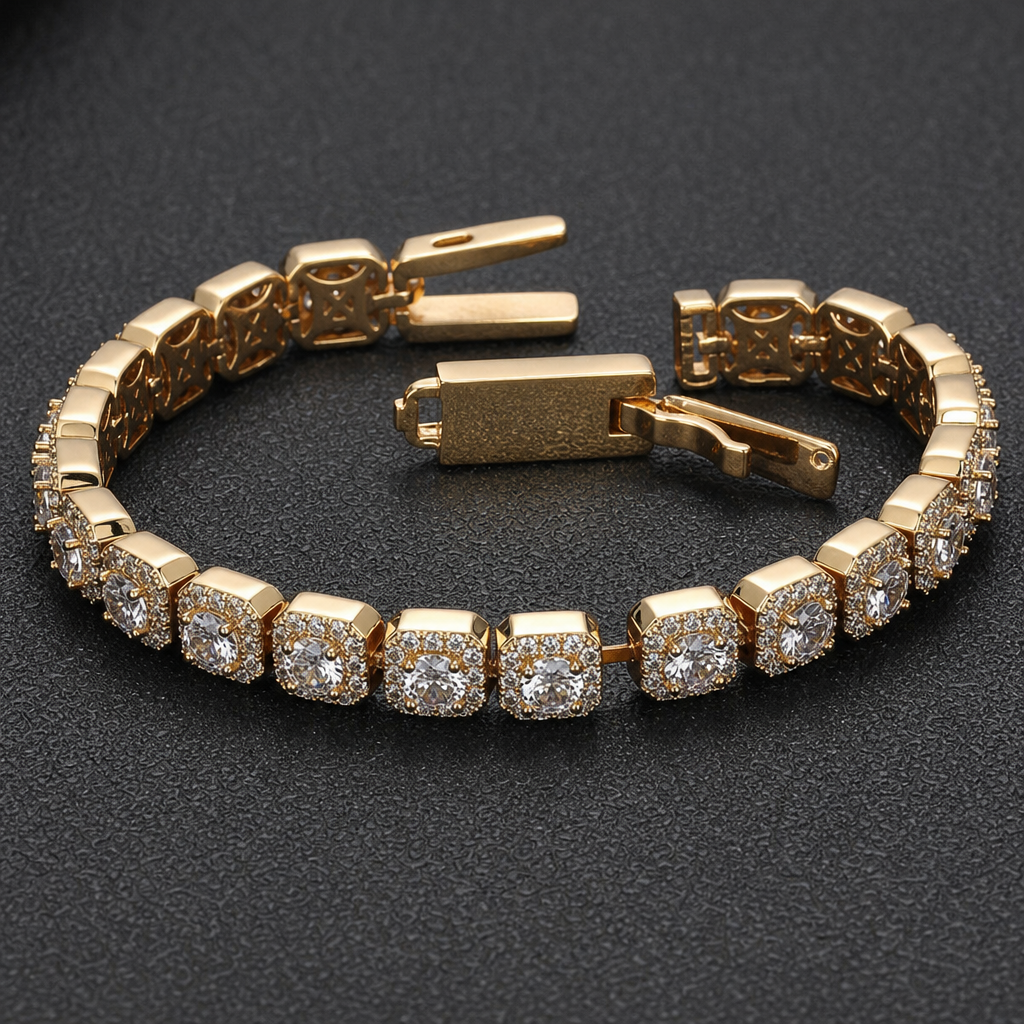 【Ice140】Cube Tennis Chain Bracelet 石留め・留め具・細部が分かるディテール画像