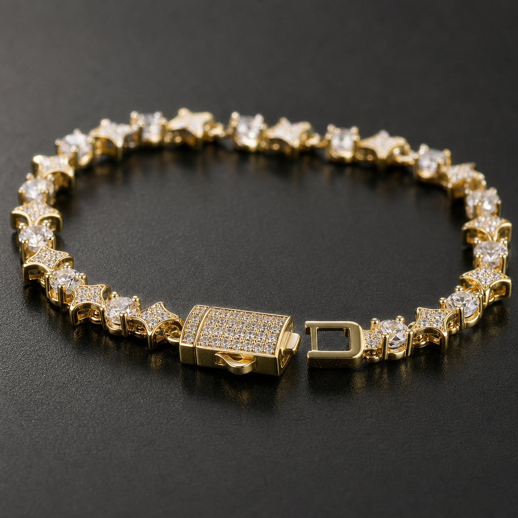 【Ice142】 Starry Tennis Chain Bracelet 石留め・留め具・細部が分かるディテール画像