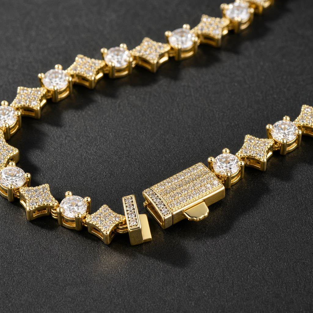 【Ice142】Starry Tennis Chain Necklace 石留め・留め具・細部が分かるディテール画像
