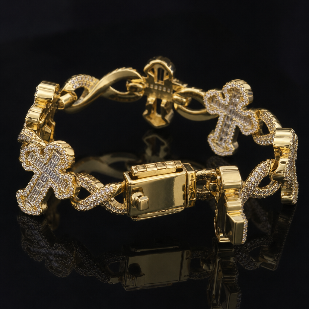 【Ice145】Eternal Cross Cuban Bracelet 石留め・留め具・細部が分かるディテール画像