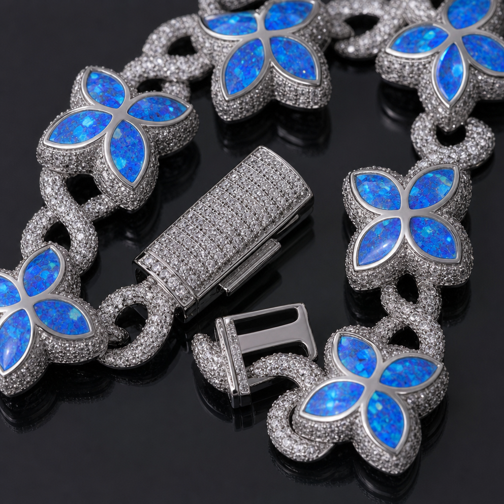 【Ice148】Velour Flower Link Necklace 石留め・留め具・細部が分かるディテール画像