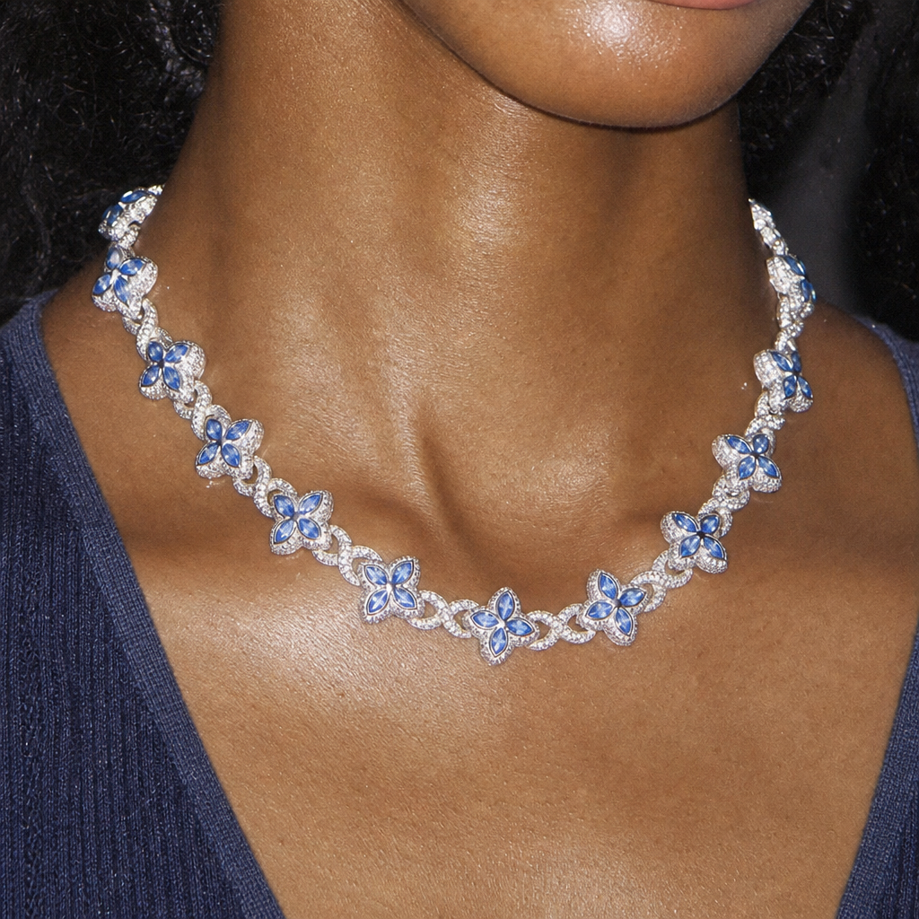 【Ice148】Velour Flower Link Necklaceを着用したY2Kデジカメ風の自然なUGC画像