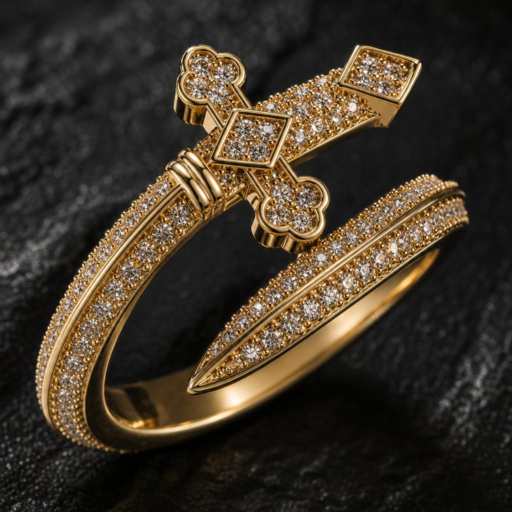 【Ice15】Iced Out Sword Ring 石留め・留め具・細部が分かるディテール画像