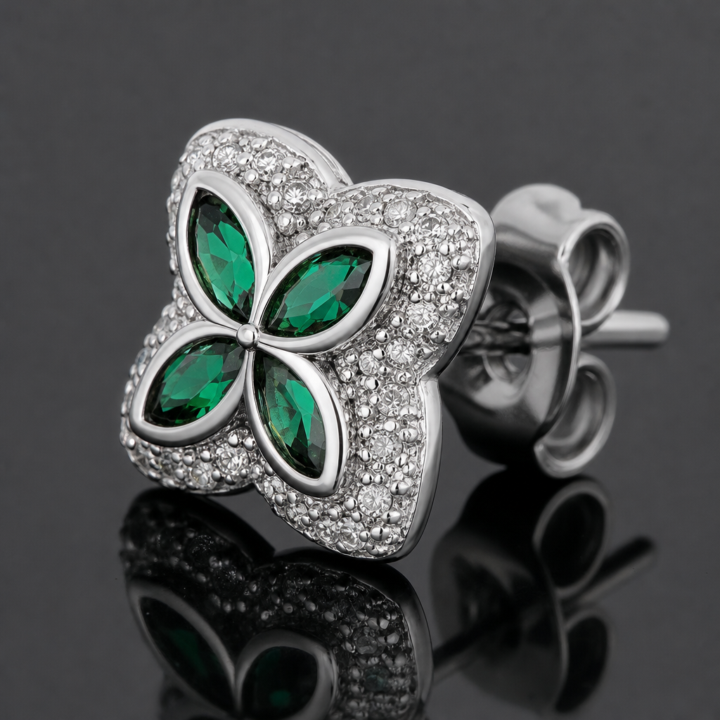【ice153】Velour Flower Pierce 石留め・留め具・細部が分かるディテール画像