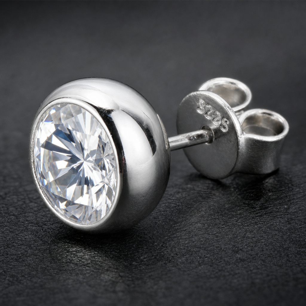 【Ice157】Solitaire Ice Stud 【Moissanite】 石留め・留め具・細部が分かるディテール画像