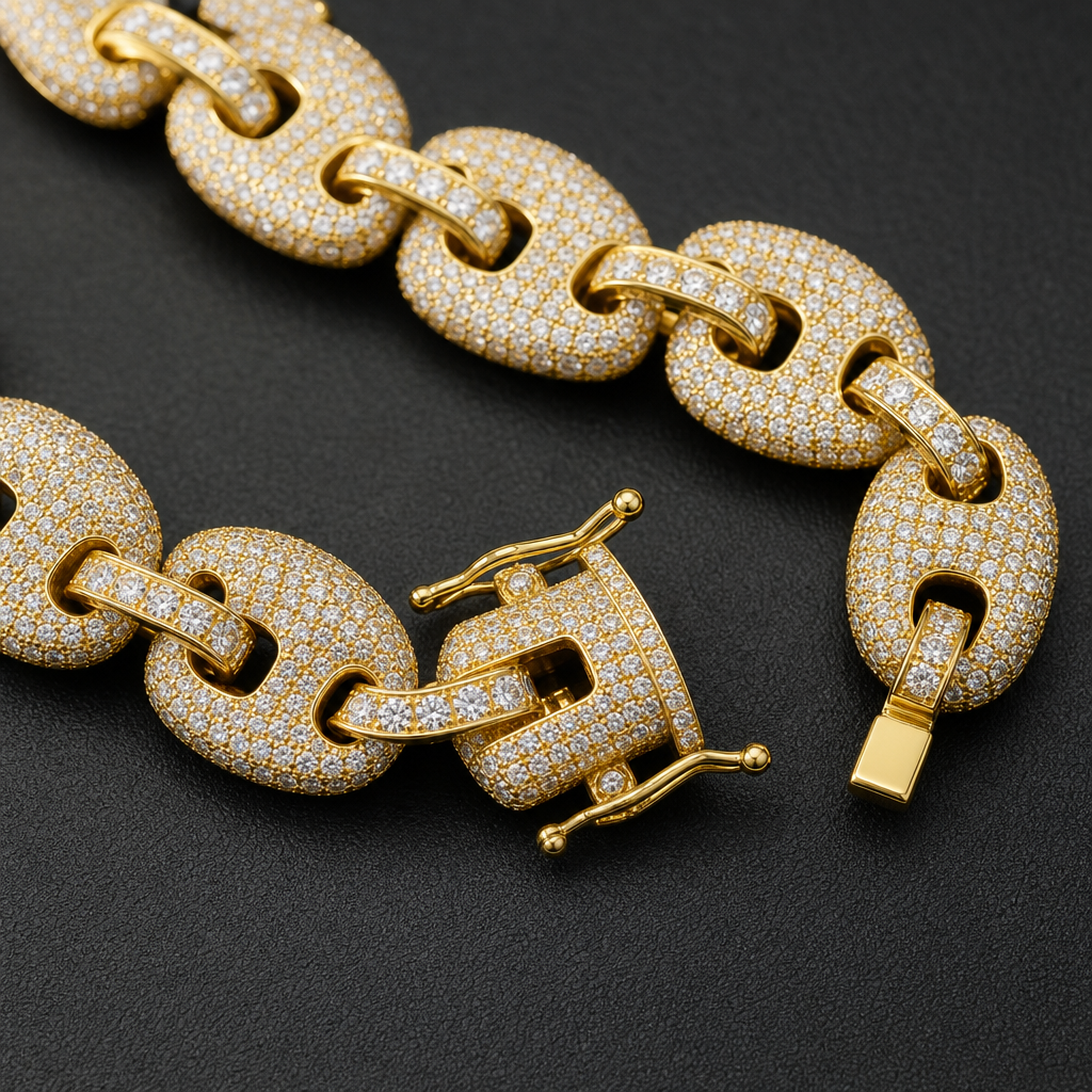 【Ice163】Iced Mariner Link Necklace 石留め・留め具・細部が分かるディテール画像