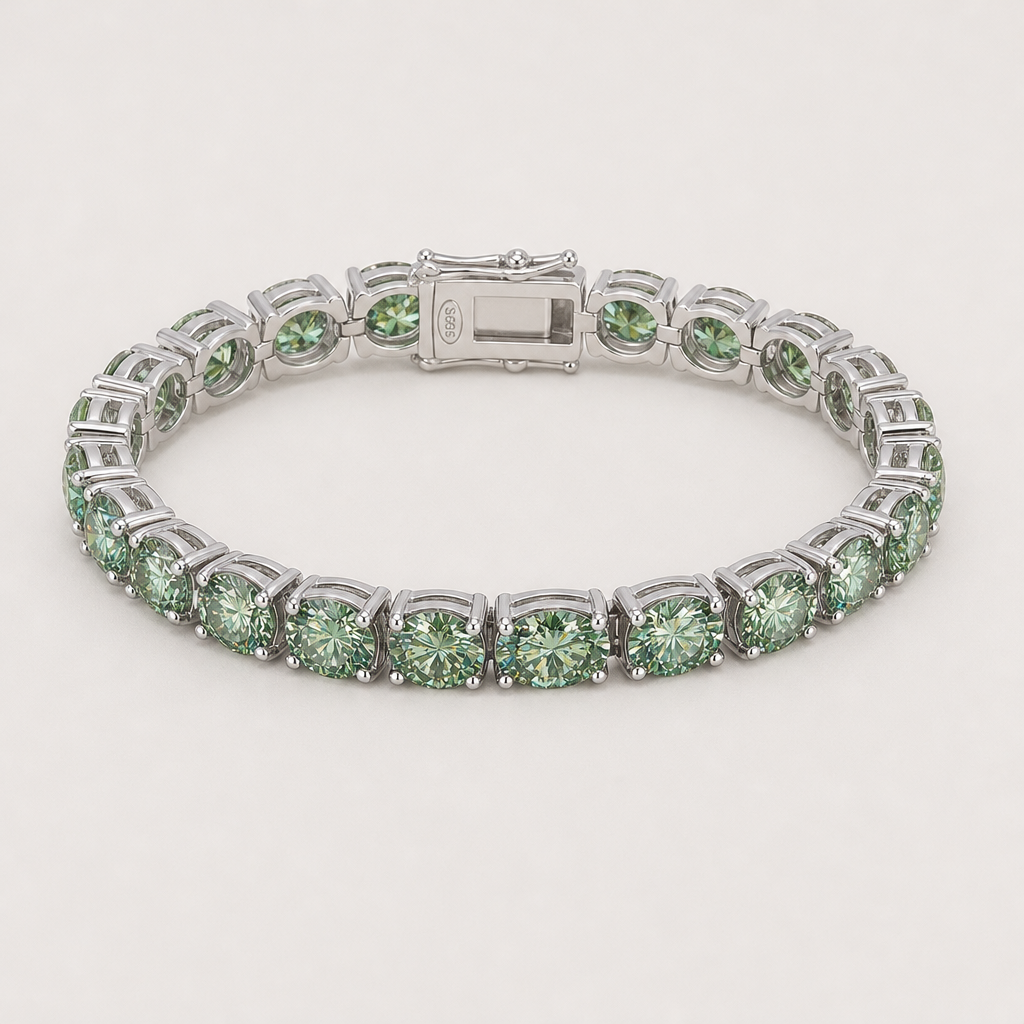 【Ice170】Green Moissanite Tennis Chain Bracelet 全体が分かる商品画像