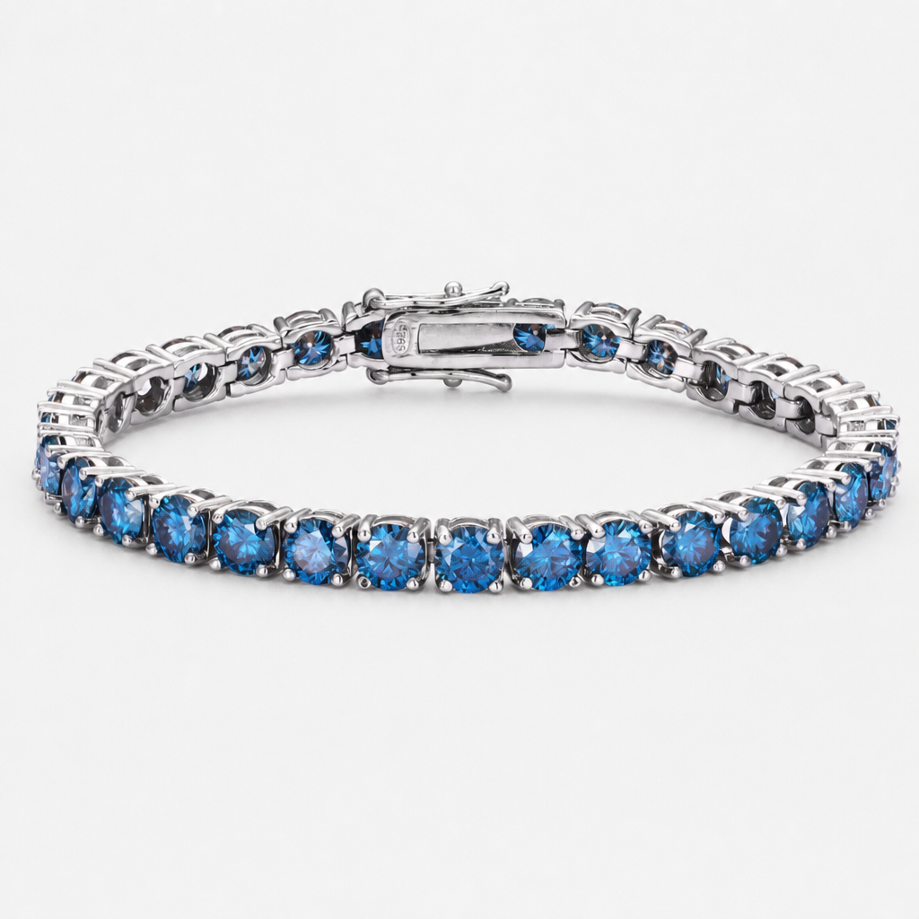 【Ice170】Blue Moissanite Tennis Chain Bracelet 全体が分かる商品画像