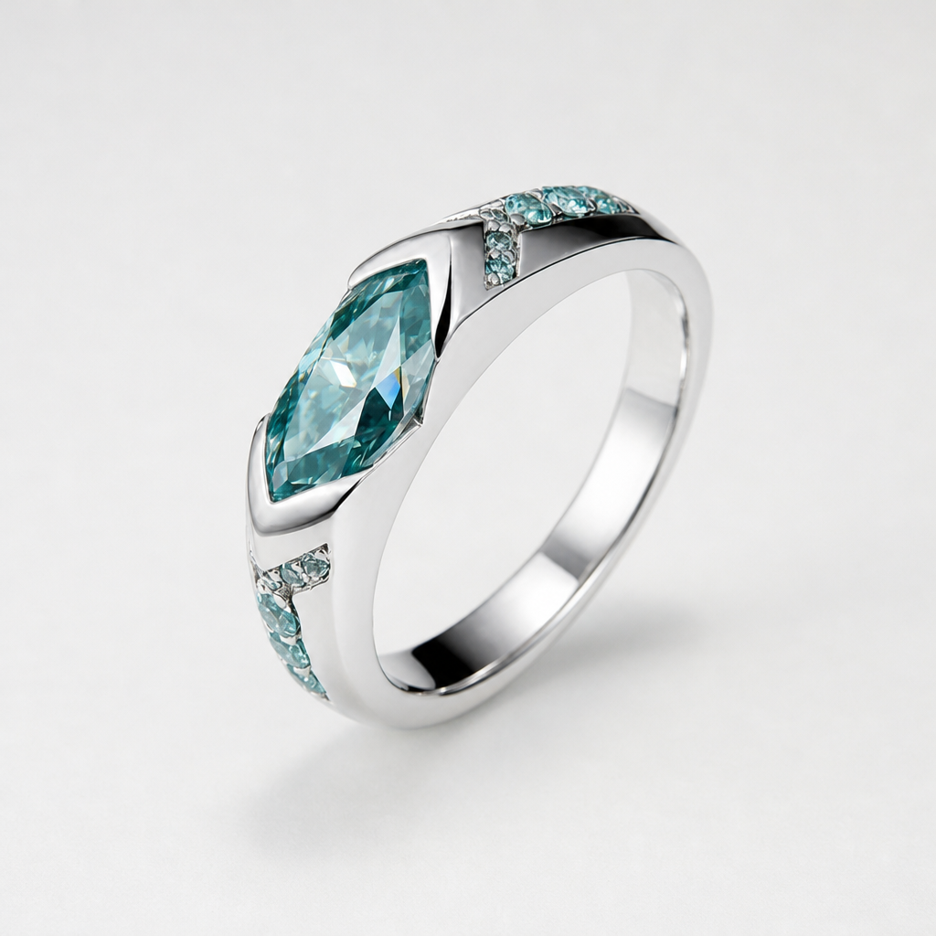 【Ice171】Bule Moissanite Ring 全体が分かる商品画像