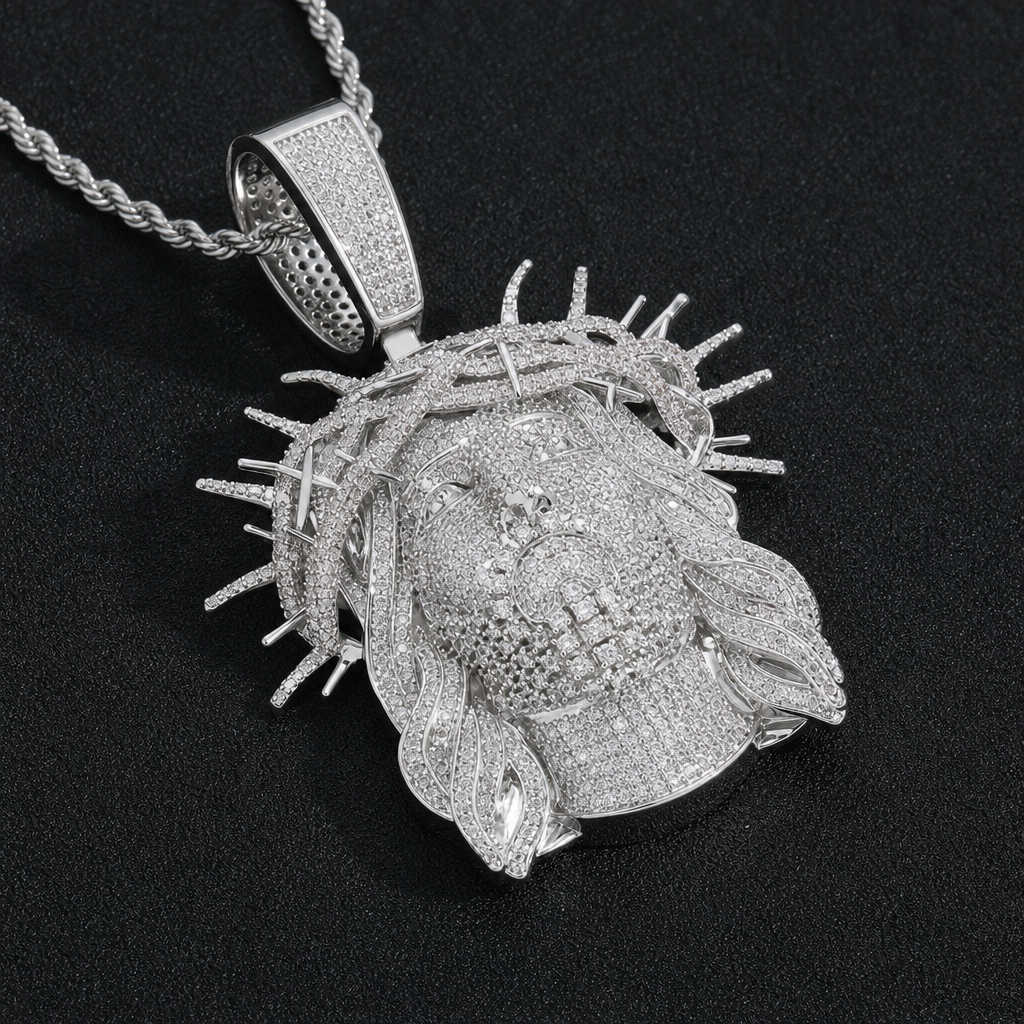 【Ice175】Iced Jesus Pendant 石留め・留め具・細部が分かるディテール画像