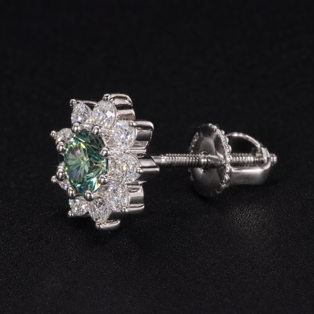【Ice176】Moissanite Flower Pierce 石留め・留め具・細部が分かるディテール画像