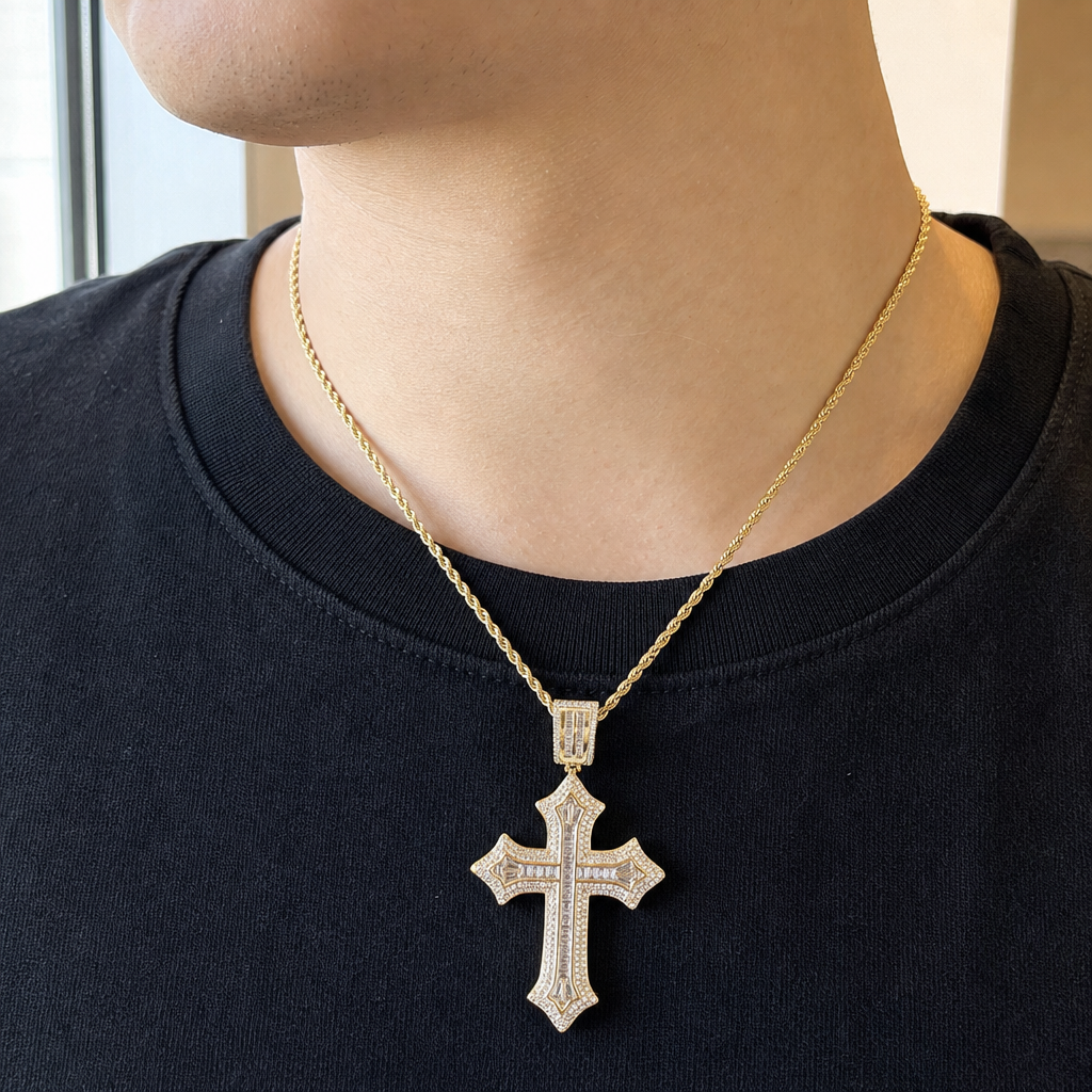 【Ice177】Box Line Cross Pendantを着用した自然なUGC画像