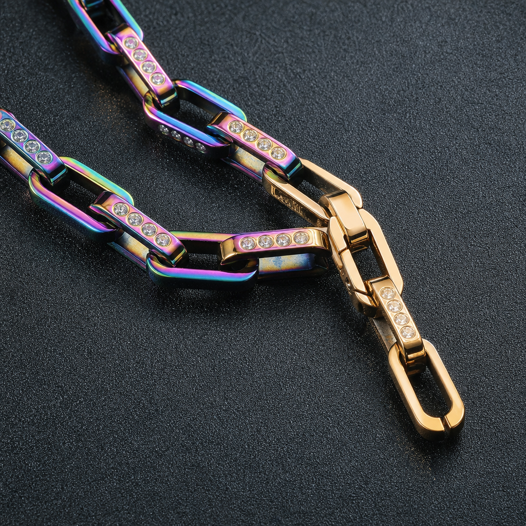 【Ice182】Hologram Link Chain Necklace 石留め・留め具・細部が分かるディテール画像