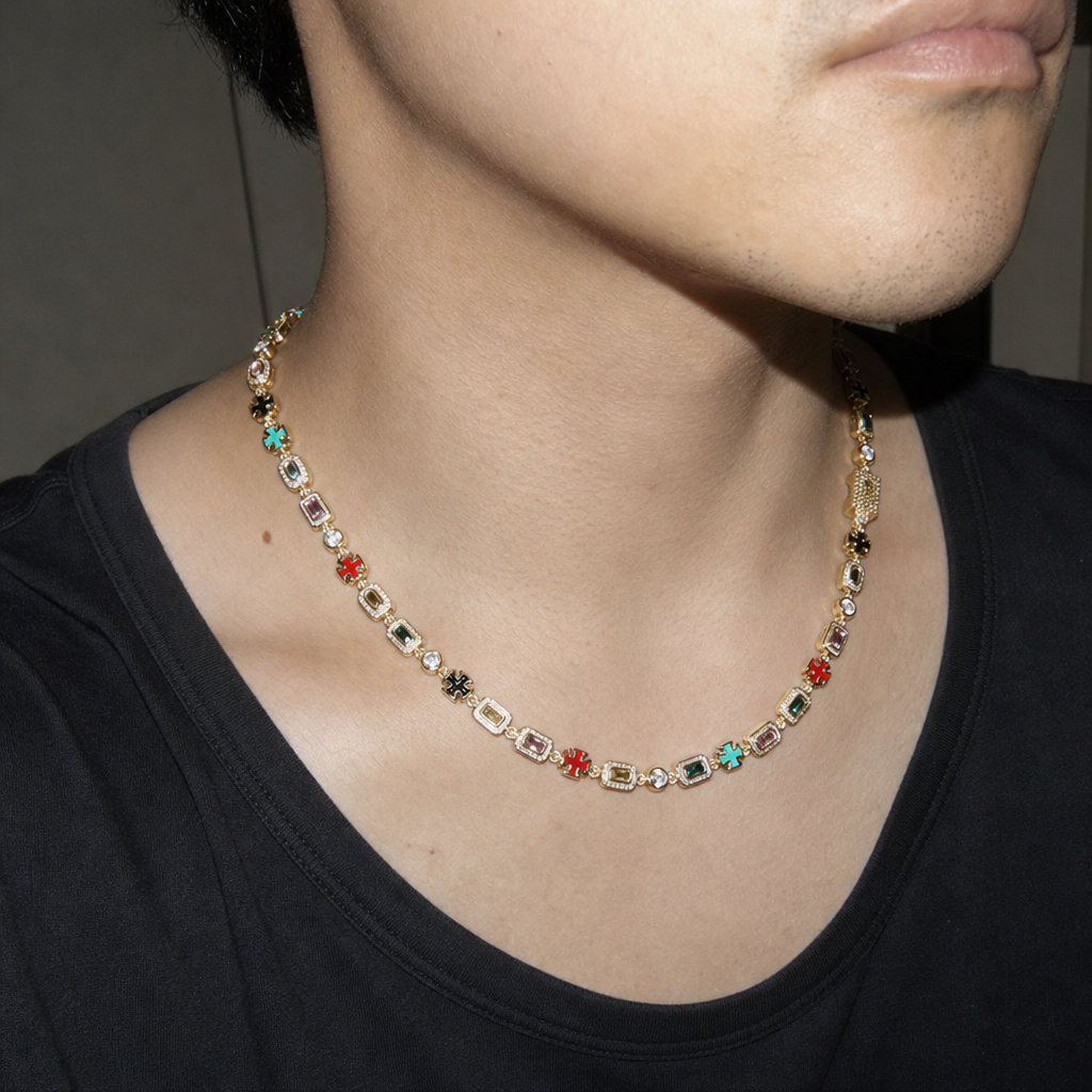【Ice191】Precious Color Chain Necklaceを着用したY2Kデジカメ風の自然なUGC画像