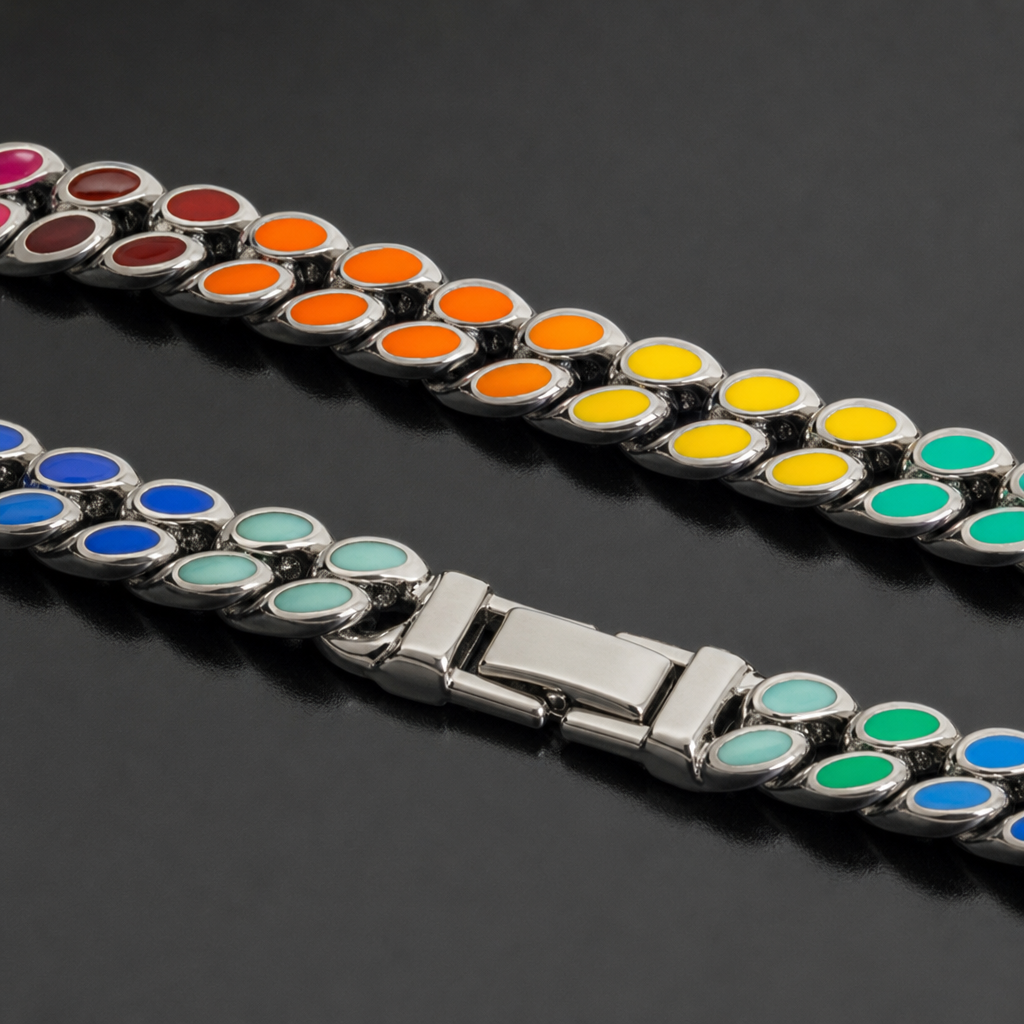 【Ice208】Colored Cuban Chain Necklace 石留め・留め具・細部が分かるディテール画像