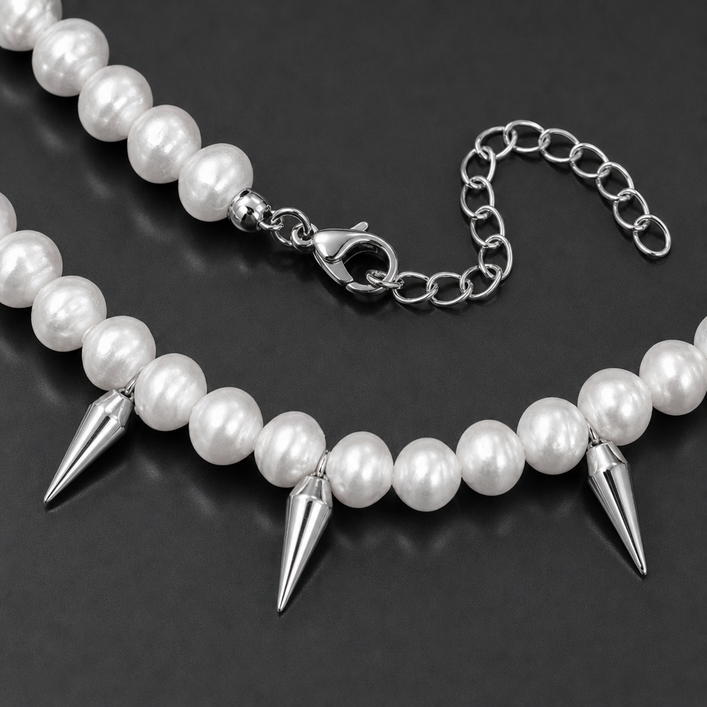 【Ice210】Yzy Thorn Pearl Necklace 石留め・留め具・細部が分かるディテール画像